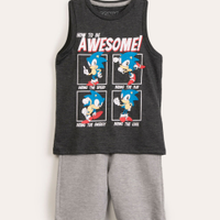 Conjunto infantil de regata sonic + bermuda cinza mescla