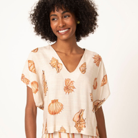Blusa de viscose manga curta conchas off white