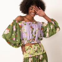 Blusa de viscose cropped ombro a ombro floral verde