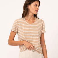 Camiseta de viscose manga curta listrada bege