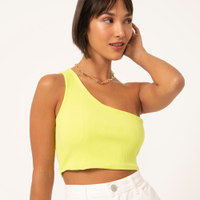 Blusa canelada cropped ombro único verde lima