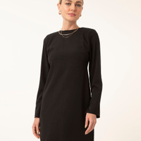 Vestido curto manga sino com ombreira preto