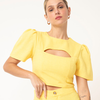 Blusa de tweed alfaiataria amarelo