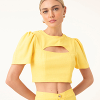 Blusa cropped cut out manga bufante amarela