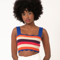 Regata cropped de tricô listrado alça larga multicor