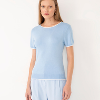 Blusa de tricot manga curta listra - azul claro