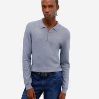 Polo de tricot com zíper manga longa azul