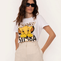 Camiseta de algodão manga curta simba rei leão off white