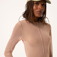 Blusa de tule manga longa recorte bege