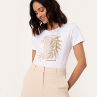 Camiseta de algodão manga curta folhagem off white