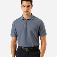 Polo masculina em piquet com zíper manga curta azul