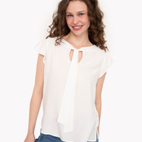 Blusa de viscose gola laço manga curta com babado off white