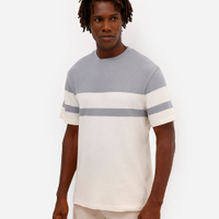 Camiseta comfort texturizada listrada manga curta azul