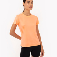 Camiseta feminina esportiva manga curta com listras laranja