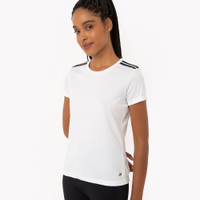Camiseta feminina esportiva manga curta com listras branca