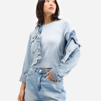 Blusa cropped de tricot manga curta vermelho - azul claro