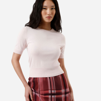 Blusa cropped feminina de tricot manga curta rosa