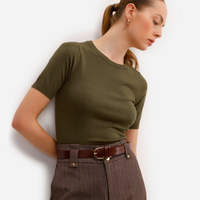 Blusa cropped feminina de tricot manga curta verde