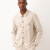 Camisa comfort com linho manga longa kaki
