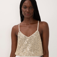 Blusa nadador de paetê alça fina dourada