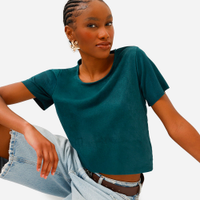 Cropped feminino de suede manga curta verde