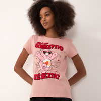 Camiseta de algodão ursinhos carinhosos manga curta rosa claro