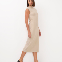 Vestido midi de viscose com franzido bege