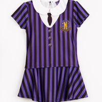 Conjunto fantasia wandinha manga curta roxo