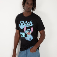 Camiseta de algodão Stitch manga curta preto