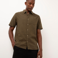 Camisa comfort com linho manga curta - verde militar
