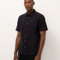 Camisa comfort com linho manga curta - azul marinho
