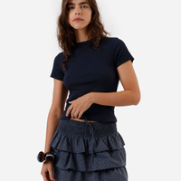 Blusa feminina de algodão canelada manga curta azul