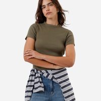 Blusa feminina de algodão canelada manga curta verde