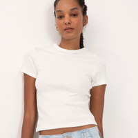 Blusa de algodão canelada manga curta - off white
