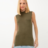 Regata de tricot alongada gola alta verde militar