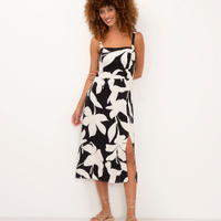 Vestido midi de viscose floral preto