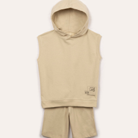 Conjunto de moletom infantil regata com capuz - bege