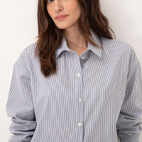 Camisa listrada manga longa azul médio