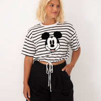 Cropped de algodão mickey listrado manga curta off white