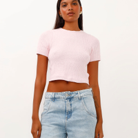 Cropped de tricot trançado rosa