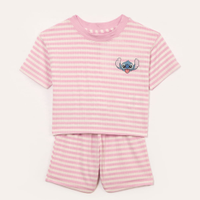 Pijama de viscose infantil curto listrado stitch lilás