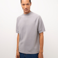 Camiseta slim manga curta raglan cinza