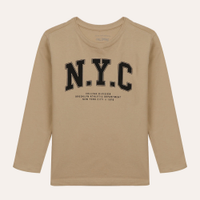 Camiseta infantil manga longa nyc bege