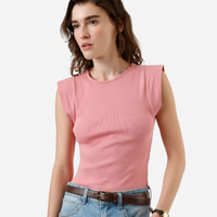 Blusa muscle tee feminina de algodão canelada rosa