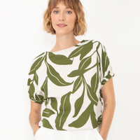 Blusa de viscose floral com elástico manga curta off white