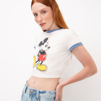 Blusa baby look de algodão mickey mouse off white