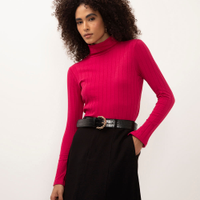 Blusa de algodão gola rolê canelada rosa