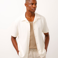 Camisa de malha texturizada manga curta off white