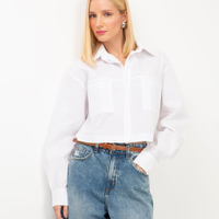 Camisa cropped manga longa com bolsos off white