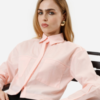 Camisa cropped manga longa com bolsos rosa
